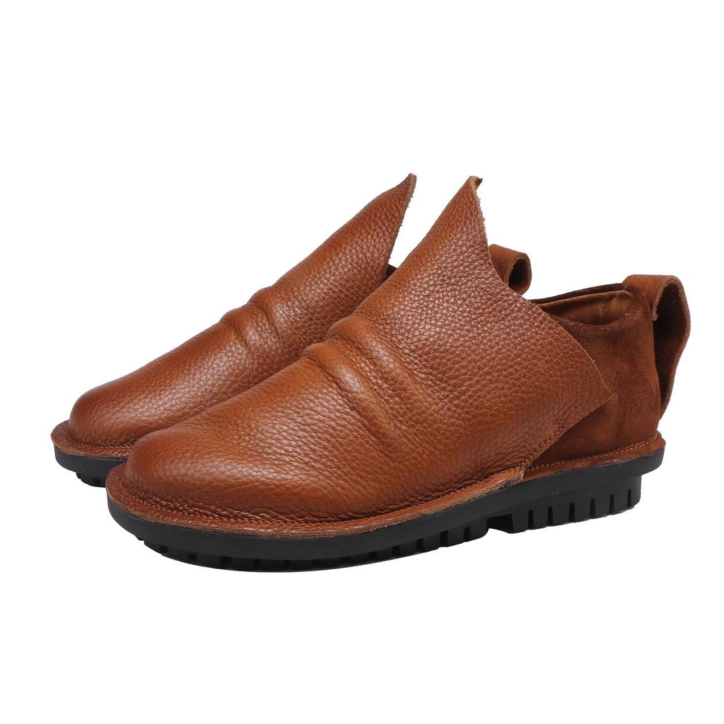 Johnature Miękka Skóra Bydlęca Damskie Wsuwane Buty Skórzane Miękka Podeszwa Retro Wszechstronne Płaskie Botki
