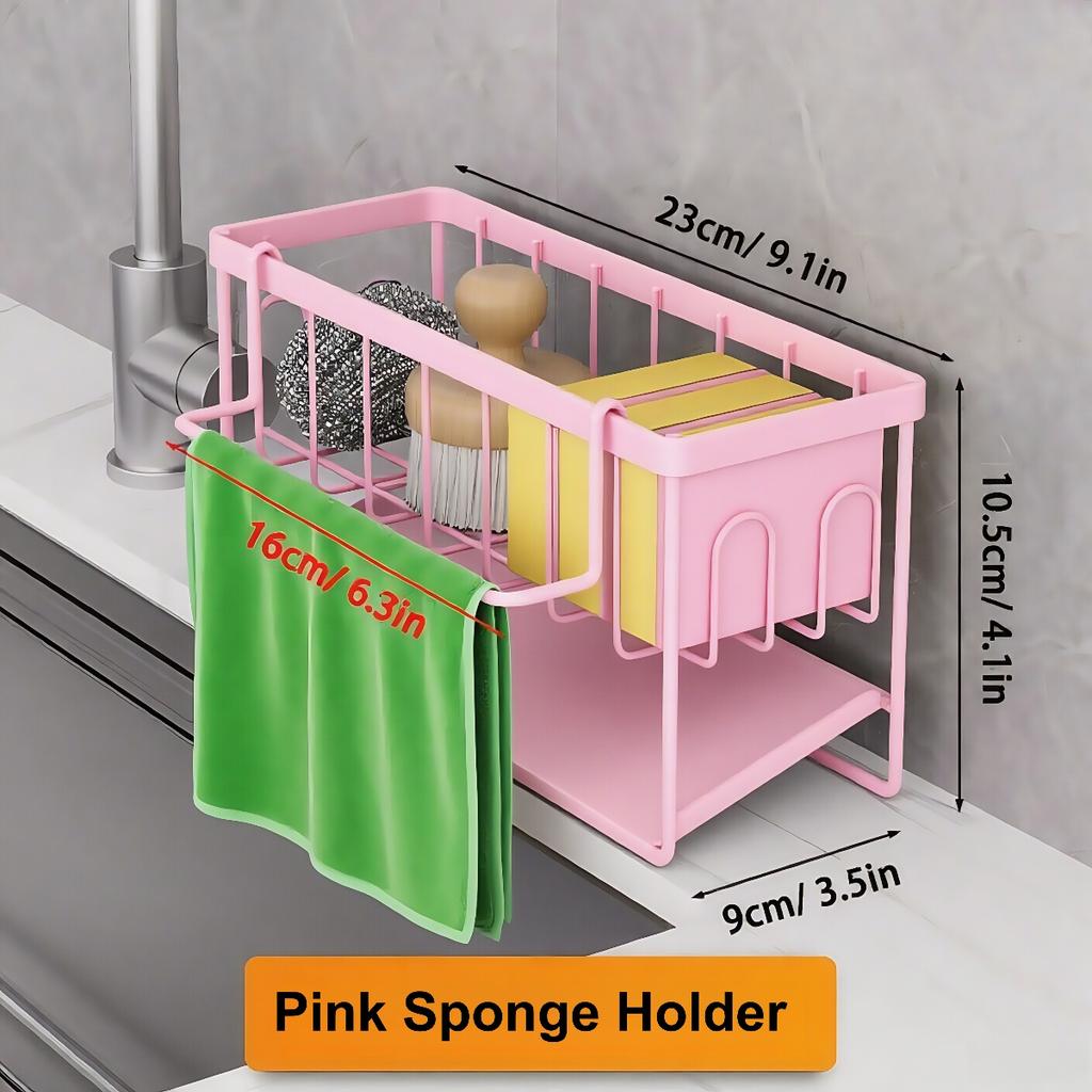 1pc Sponge Holder for Kitchen Sink, with Dishcloth Hanger & Adhesive Sticker, Kitchen Storage Caddy for Scrubber, Dish Soap