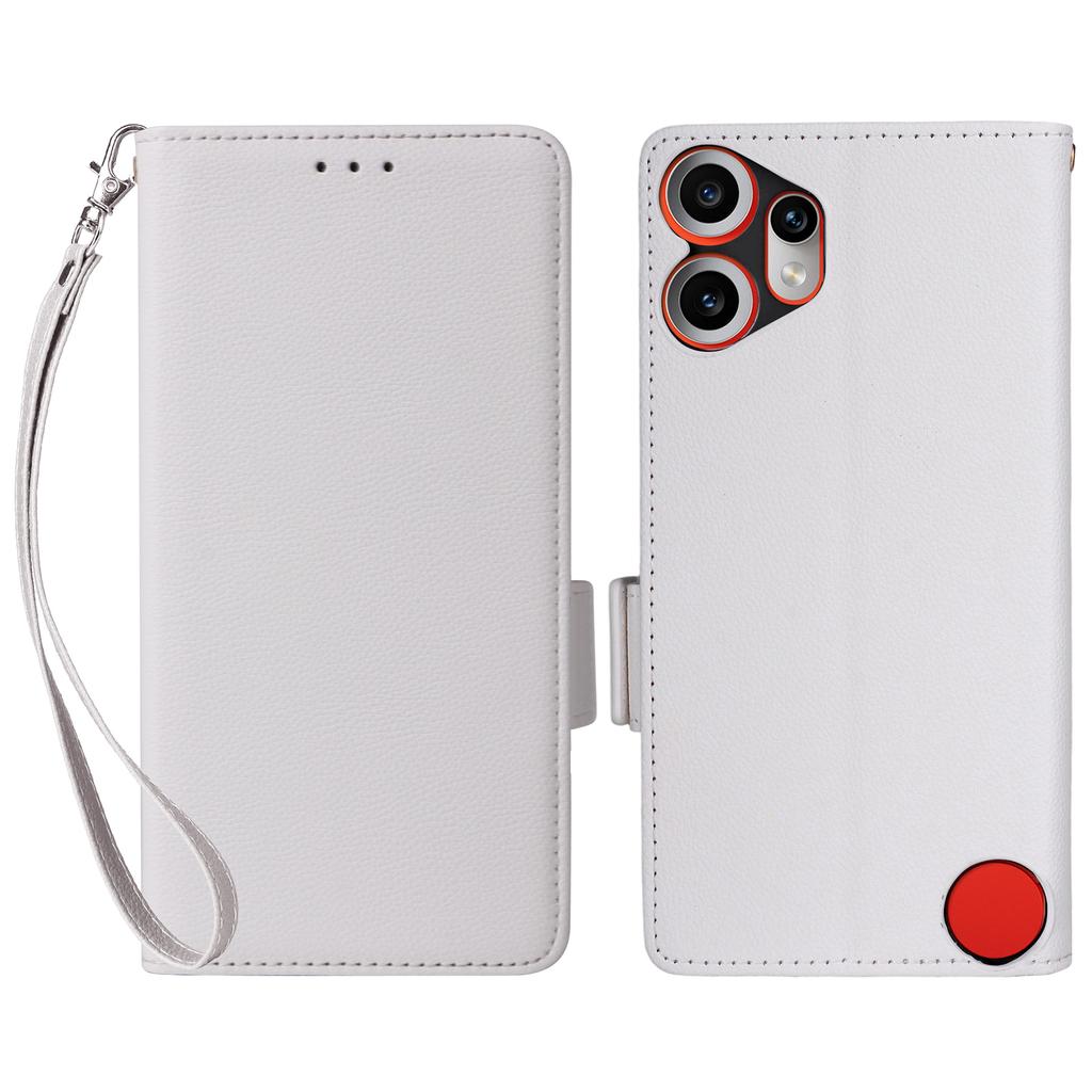 For Nothing CMF Phone 2 Pro Case with Wrist Strap Litchi Texture PU Leather Wallet Phone Cover