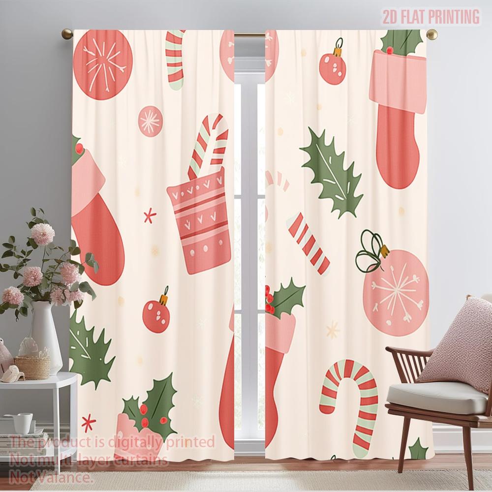 

2pcs,2D plane printing Contemporary Curtains Christmas Ornaments Gift Bell Candy (3) Versatile Durable Polyester (without rod) 52.50×116.00 CM 2pcs