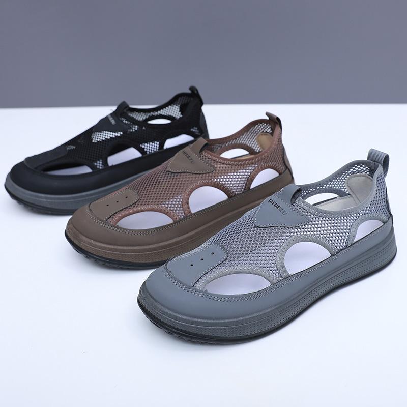 Men's Summer New Breathable Flying Weave Sports Lightweight Casual Soft Bottom Hollowed Out Mesh Slip In Shoes Work Shoes