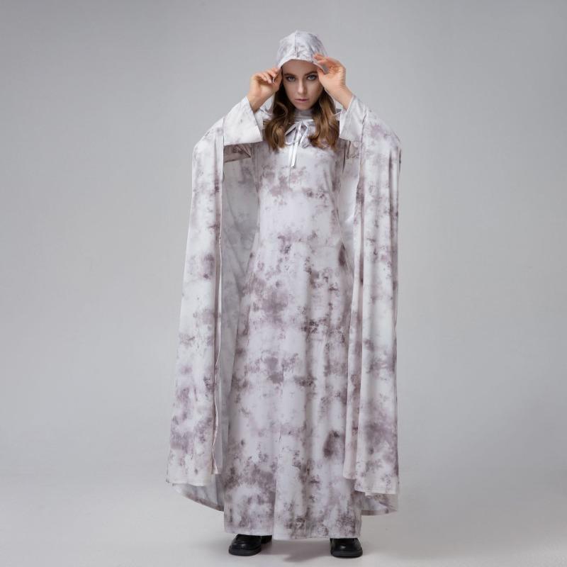 Halloween Costume Ghost Bride Dress Grey Cape Long Sleeve Dress Ghost Cosplay Dress