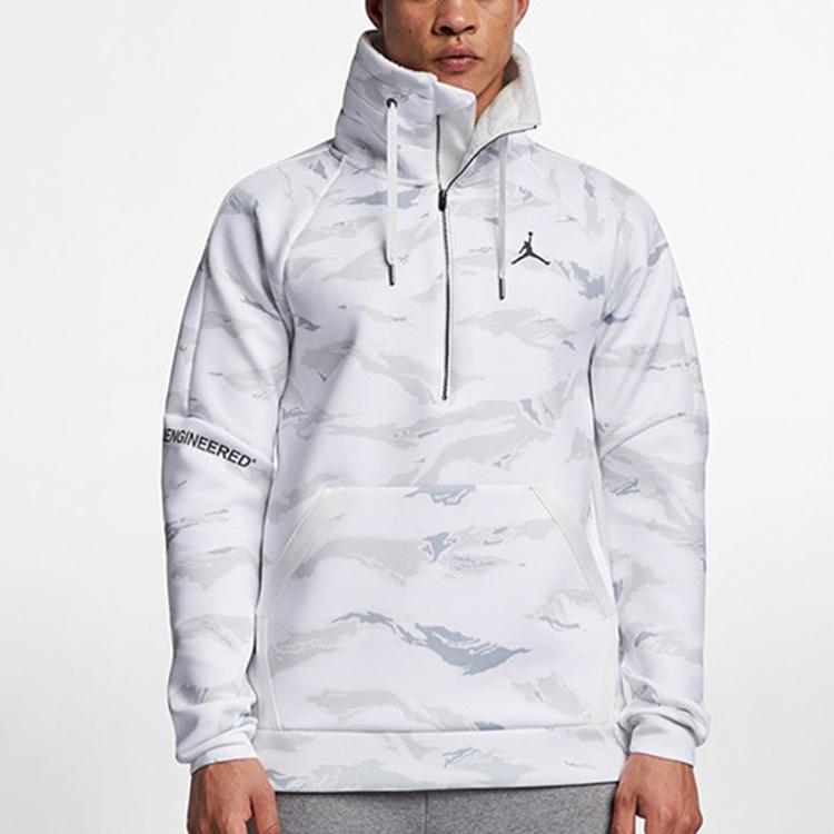 Jordan Fleecová basketbalová mikina s kapucí na zip pro muže Topy Bílá-Camo AH6164-121