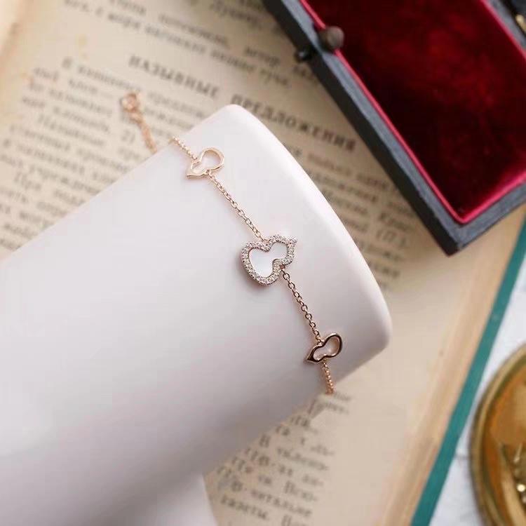 S925 Sterling Silver Gourd Bracelet with Inlaid Diamonds - Elegant, Hollow Design for Women’s Versatile Style 925 Sterling Silver