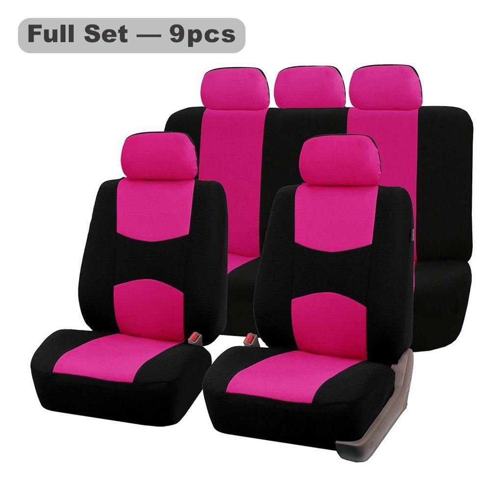 

Чехлы для автомобильных сидений, полный комплект, передняя раздельная задняя скамья для автомобиля, универсальная ткань, внедорожник, седан, фургон, автомобильный салон, защитные чехлы для сидений розовый