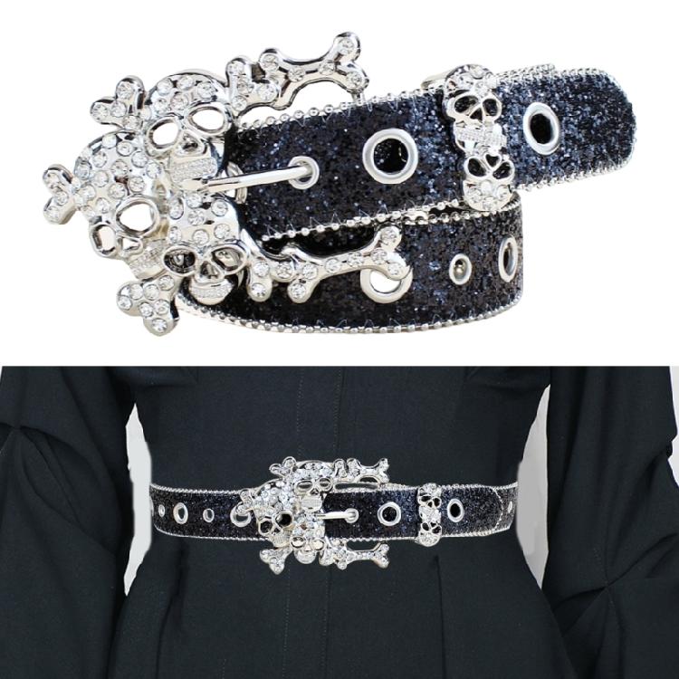 Women's Glittering Crystal PU Leather Belt for Trousers and Dresses Western Cowgirl Punk Styles Waiststrap for Daily