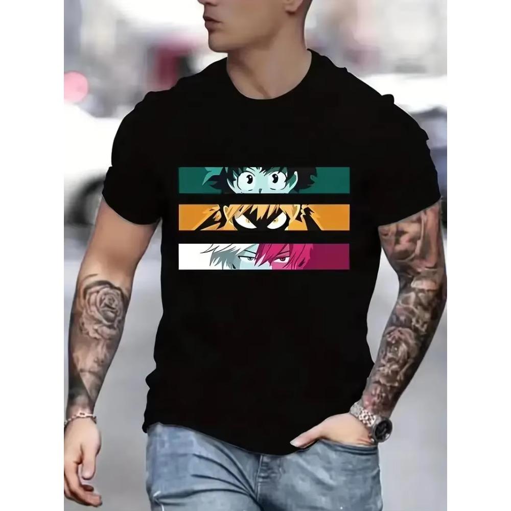 Anime Character Print Men's Graphic Design Crew Neck T-Shirt Comfortable Cotton T-Shirt Men's Clothing Top Daily Resort