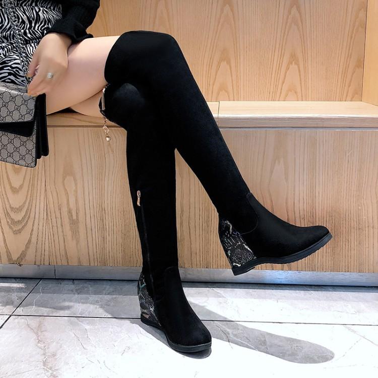 Frosted Velvet Over Knee Boots Wedge Heel Casual Shoes High Heels Knight Boots Shoes