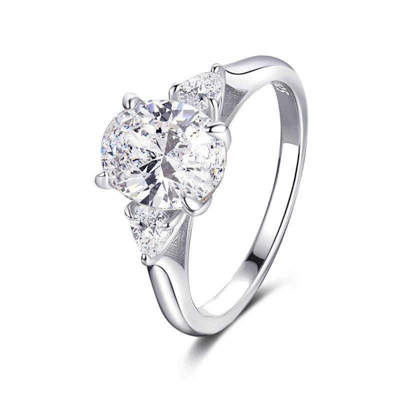 Sterling Silver Platinum-Gold Electroplated Ring with Inlaid Zircon - Fashionable Valentine's Day Gift Jewelry.