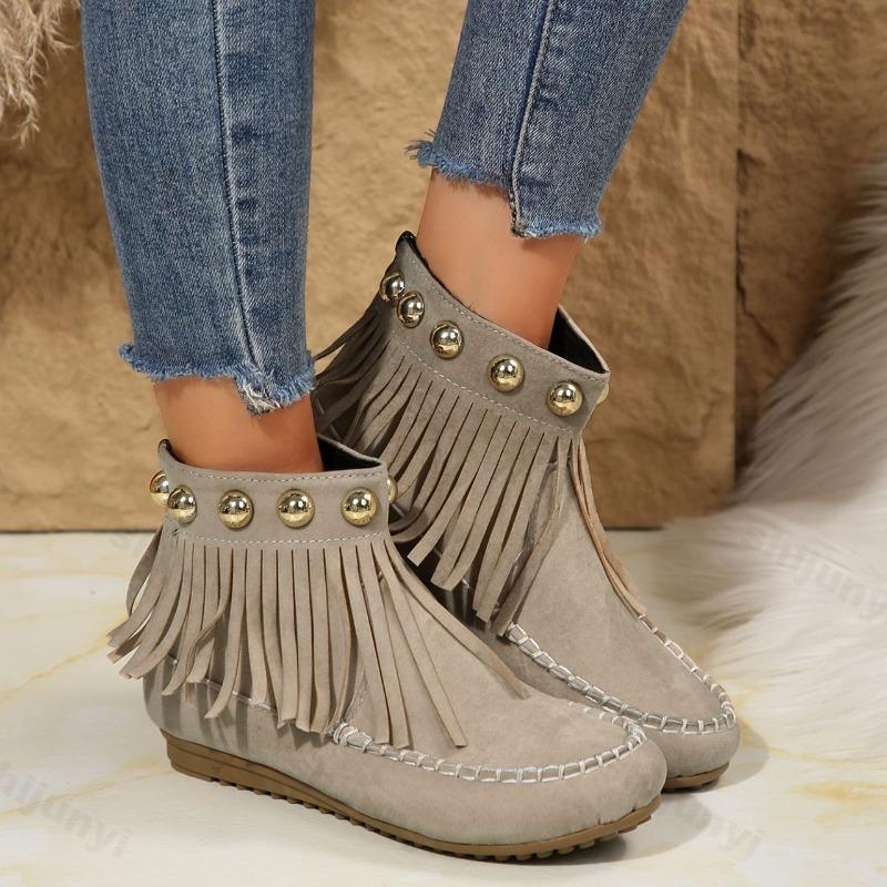 Women's Fashion Tassel Designed Casual Retro Short Boots  Autumn New Versatile Comfortable Non Slip Roman Style Ankle Boots