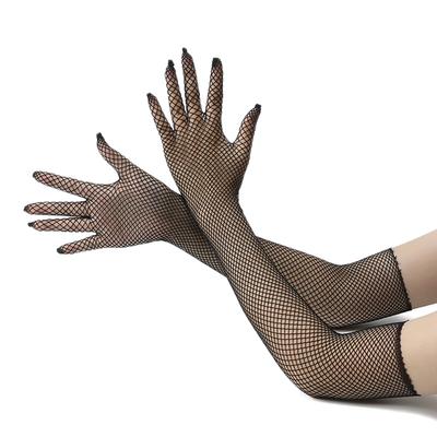 Long Gloves Mittens Mesh Net Transparent Arm Sleeve Rhinestones Elasticity Fishing Thin Stage Performance Cosplay Party Gloves