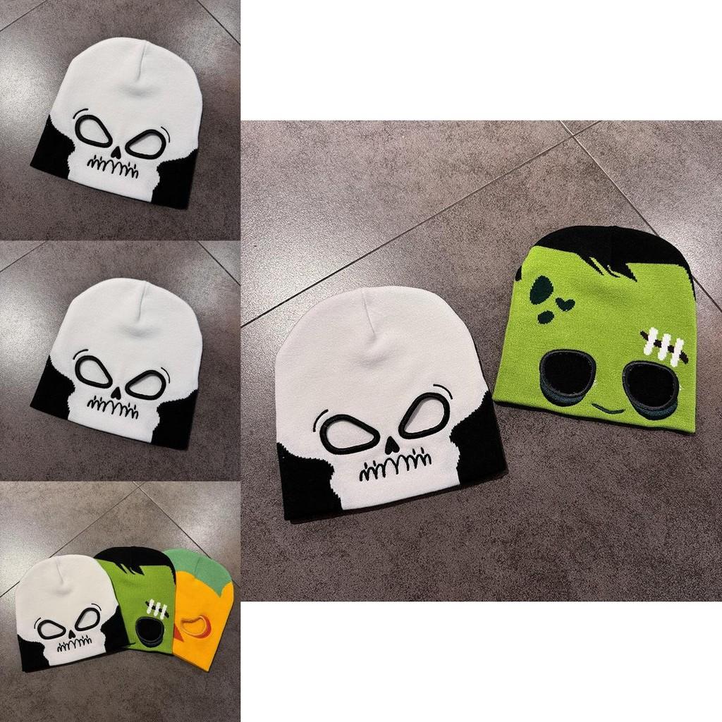 Halloween Pumpkin Skull Pattern Knit Hat With Show Eye For Winter And Fall Seasonal Wear