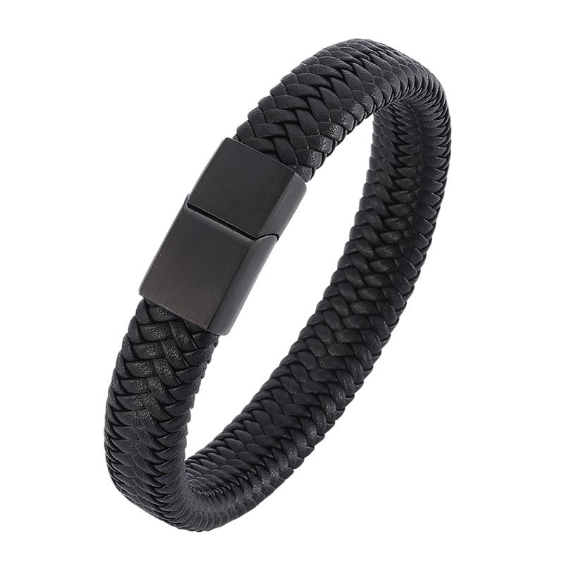 Punk Armbånd Menn Flettet Lærarmbånd Svart Stålspenne Armbånd Mote Armbånd Pulsera Hombre