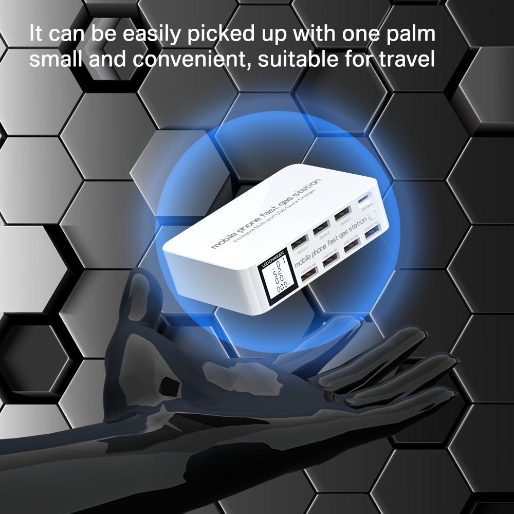 8 Ports USB Fast Charger Quick Charge QC3.0 PD3.0 Multi USB Charging Station LCD Digital Display Fast Charger for Iphone Android