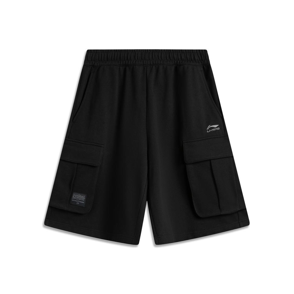 Li-Ning Sports Lifestyle Series Solid Color Mid-Rise Comfortable Breathable Straight Leg Casual Shorts Men Shorts Black AKSV307-4