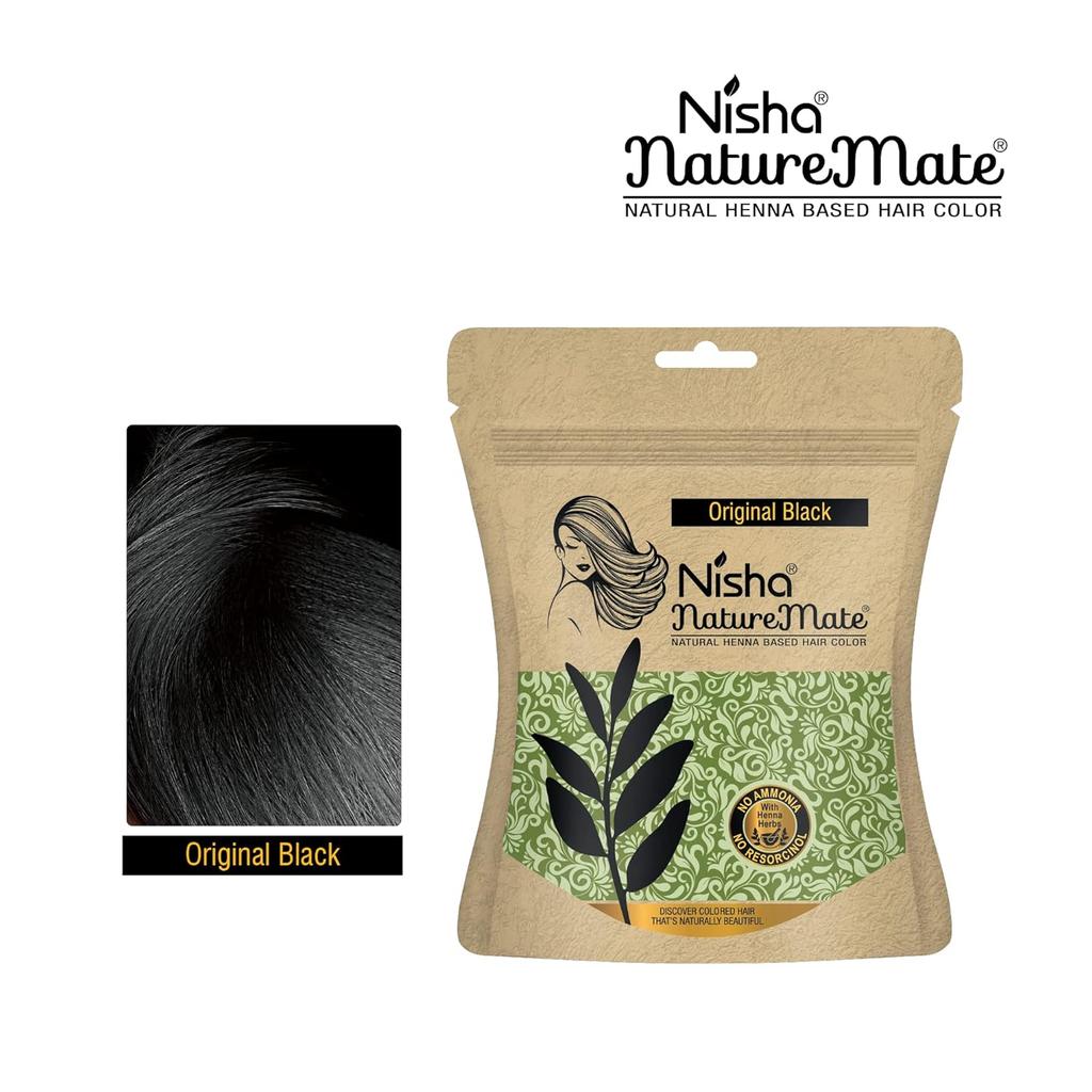 Nisha Nature Mate Henna Haarfarbe für Männer Frauen 45g Packung mit 3 Naturschwarz Langanhaltender Glanz