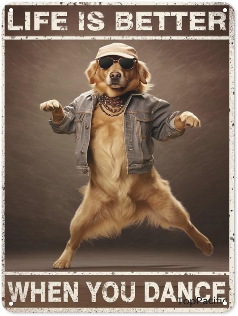 

Dancing Golden Retriever Life is Better When You Dance Antique Tin Sign Bar Poster Metal Wall Plate Tin Sign Wall Art Advertisin 20x30cm（7.8x11.8inch）