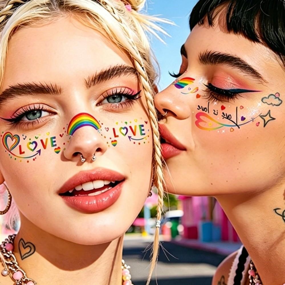 Waterproof Rainbow Freckles Face Tattoo Long Lasting Facial Art Face Temporary Tattoos Disposable Makeup Stickers Pride Month