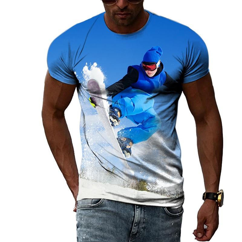 Sommermode Skateboard Sportswettbewerb Ski Herren T-Shirts Lässiger Druck Hip Hop Harajuku Persönlichkeit Rundhals Kurzarm Top