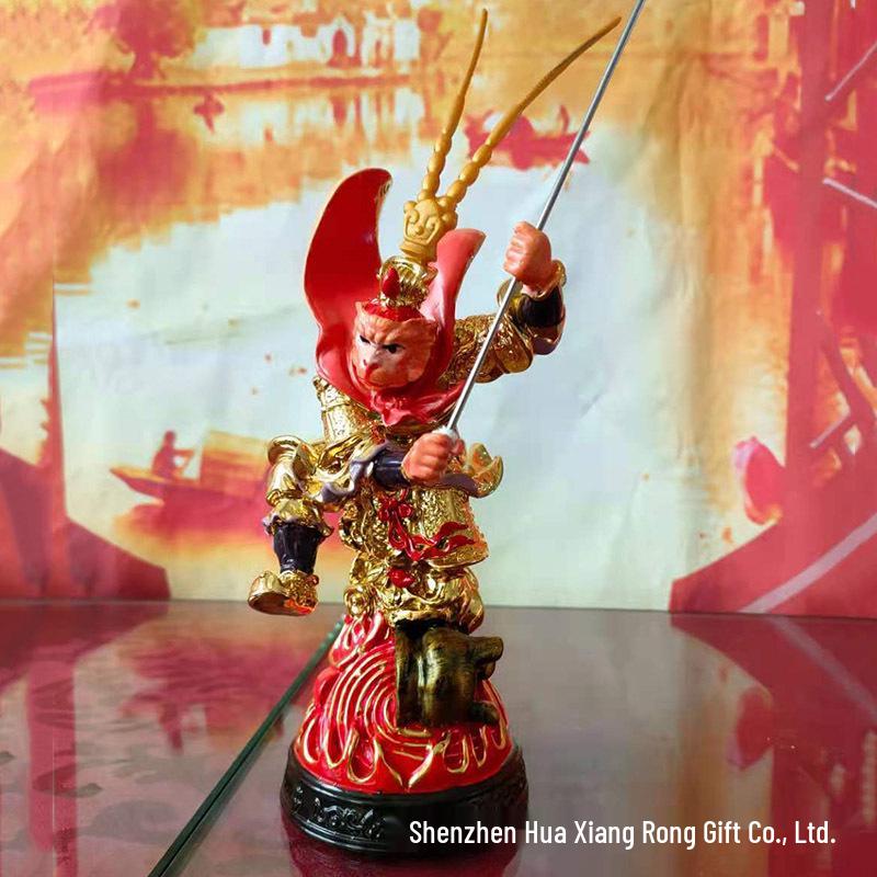 Sun Wukong Resin Statue - Red and Gold Monkey King Ornament 17cm (6.5 )