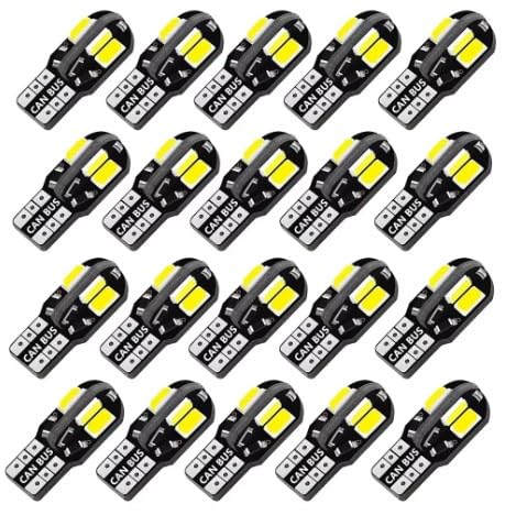 (Amazon Exclusive) LED (White) 6000K Light Bulb T10 Car Motorcycle 8 Row 5730-8SMD (20 Pieces, 6000K (White)