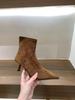 High-heeled Pointed Suede Khaki Short Boots Women's Shoes New Spring and Autumn Single Boots Korean Small Naked Boots