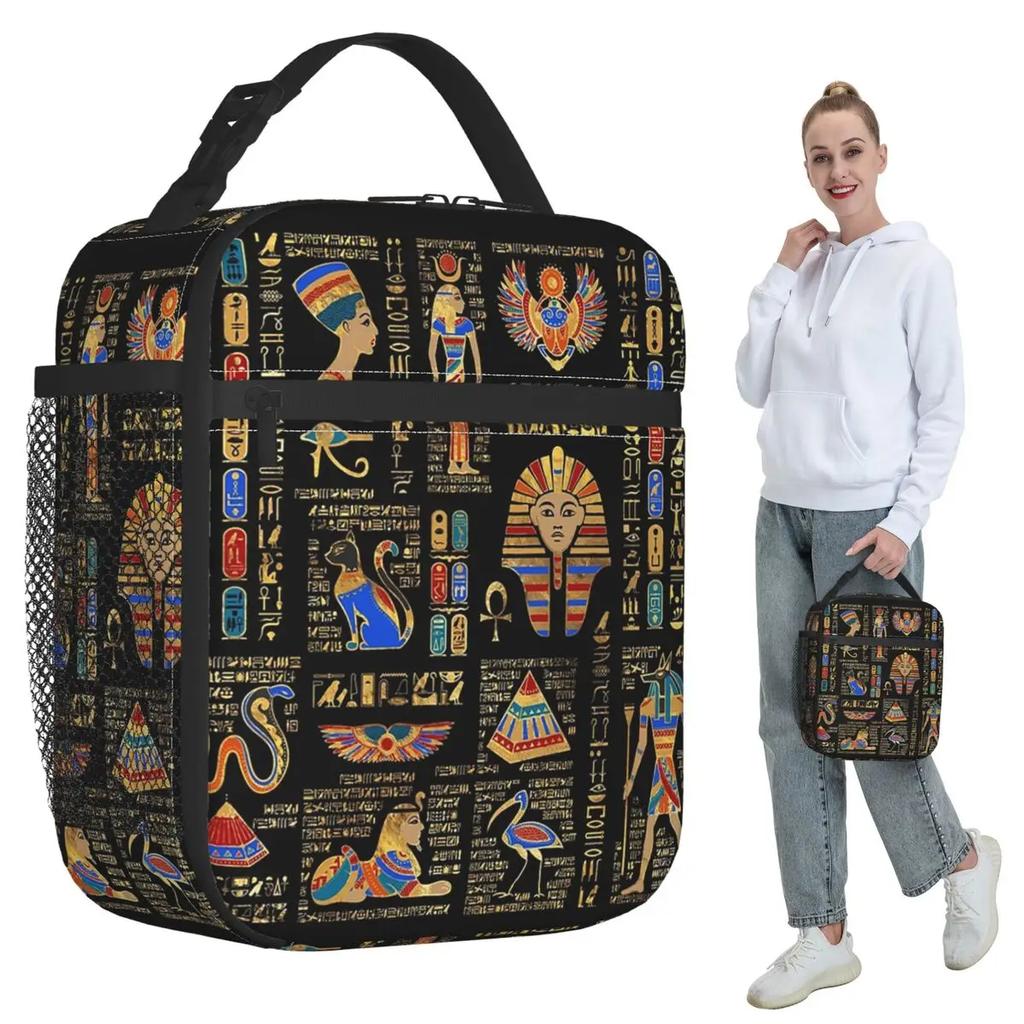 Egyptian Hieroglyphs And Deities Insulated Lunch Bag Women Office Cooler Thermal Food Box Tote Portable Lunch Boxes Container