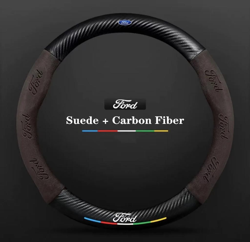 DIPE4 Ford ST EXPLORER EDGE Fiesta Focus Mondeo F150 Fusion Mustang Kuga Ranger Car Anti-Slip Suede Carbon Fiber Steering Wheel Cover
