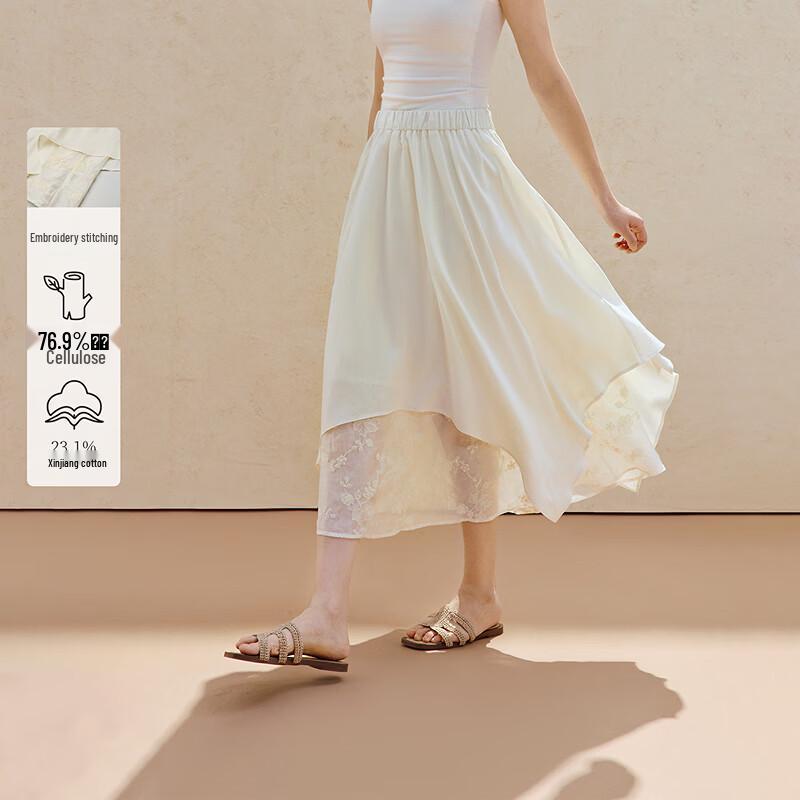 INMAN Asymmetrical Embroidered A-Line Skirt M