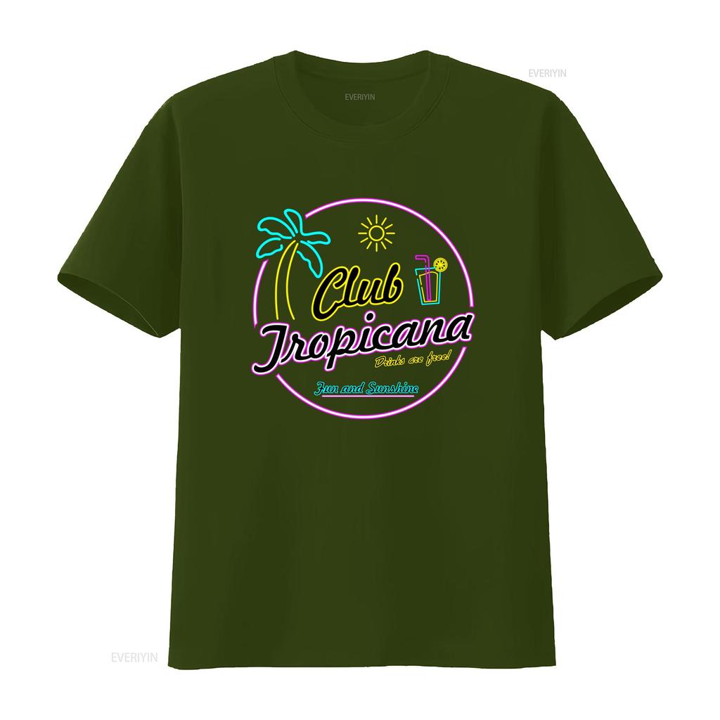 Club Tropicana Neon Design T Shirt Tropical Vibes with Palm Tree Sun Free Drinks Fun and Sunshine  vintage Washed