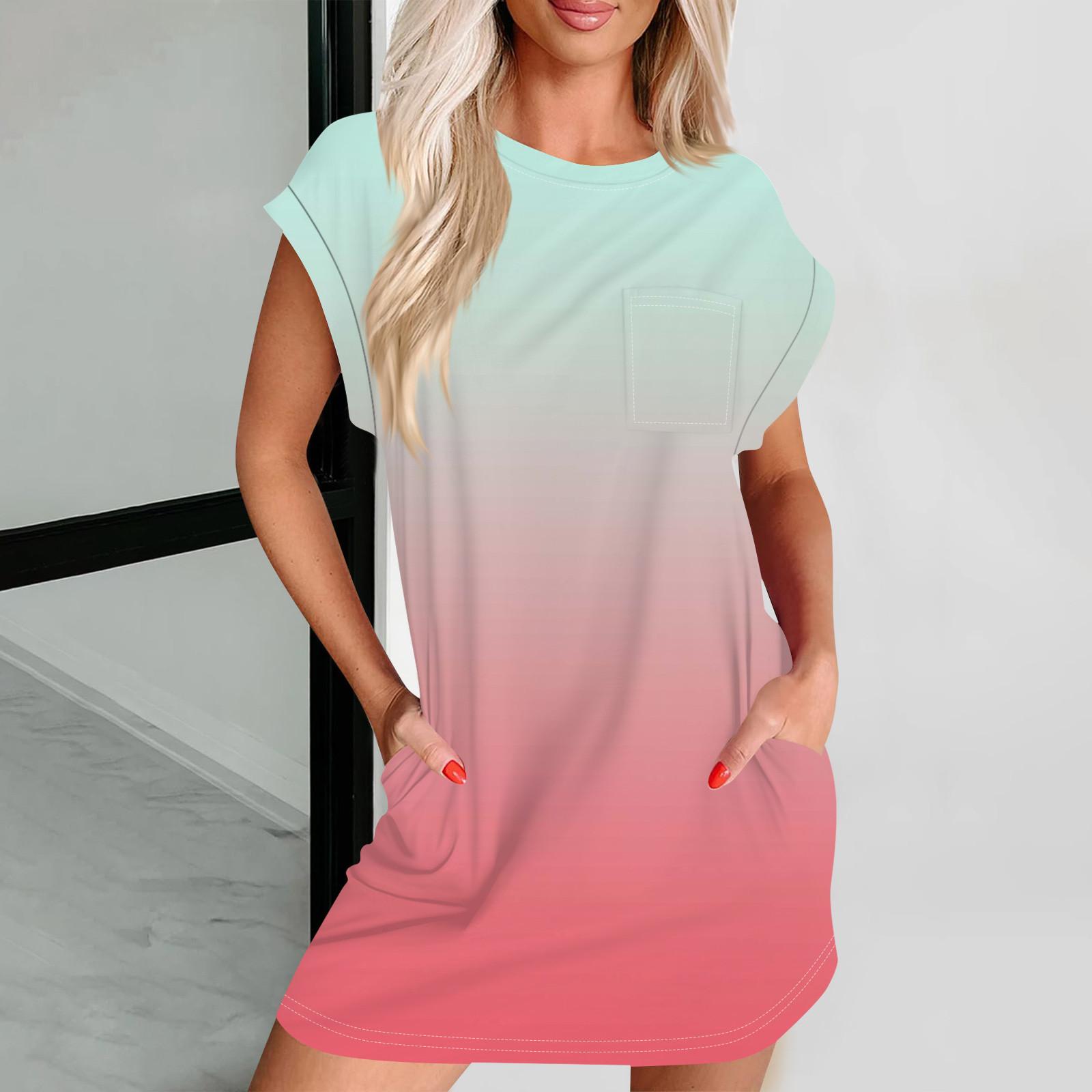 Женское повседневное летнее платье с круглым вырезом и коротким рукавом — фото 9