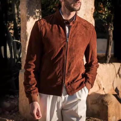 Nova jaqueta corta-vento masculina de camurça de cor sólida e casual da moda