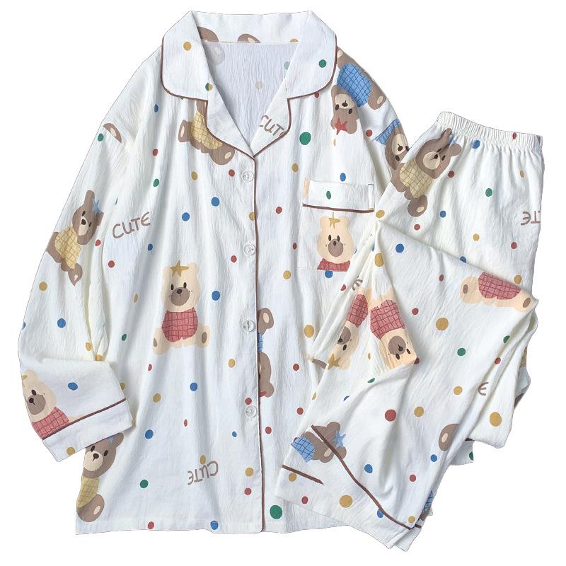 Sweet Wind Cute Cartoon Cloud Cotton Pajamas Women'S Autumn Long-Sleeved Suit Casual Versatile Home Clothes