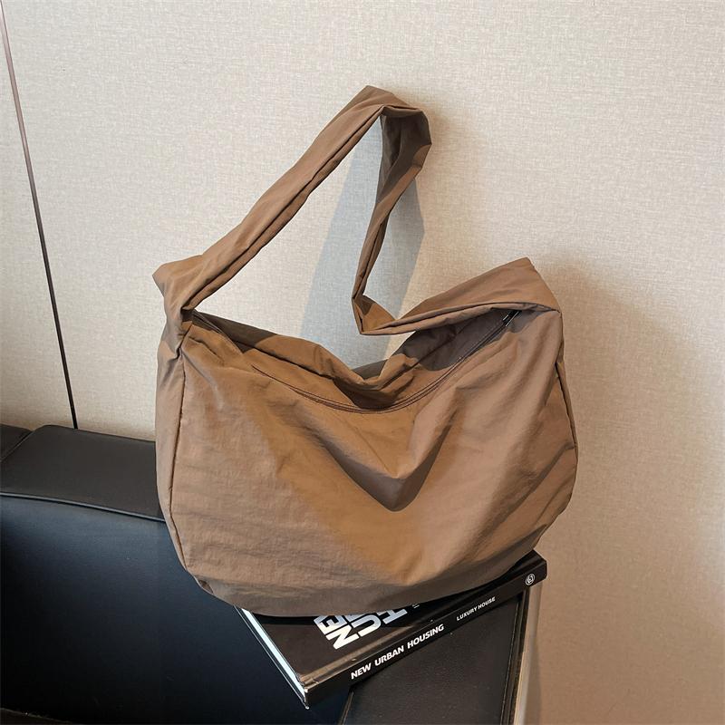 Canvas Bag Women's Dumpling Bag Solid Color Shoulder Bag Large Capacity Crossbody Bag