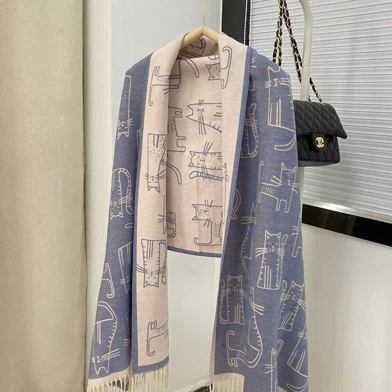 Thickened Warm Imitation Cashmere Scarf Women'S Autumn And Winter Chinese Style Floral Temperament Versatile Shawl To Keep Out The Cold Neck Scarf