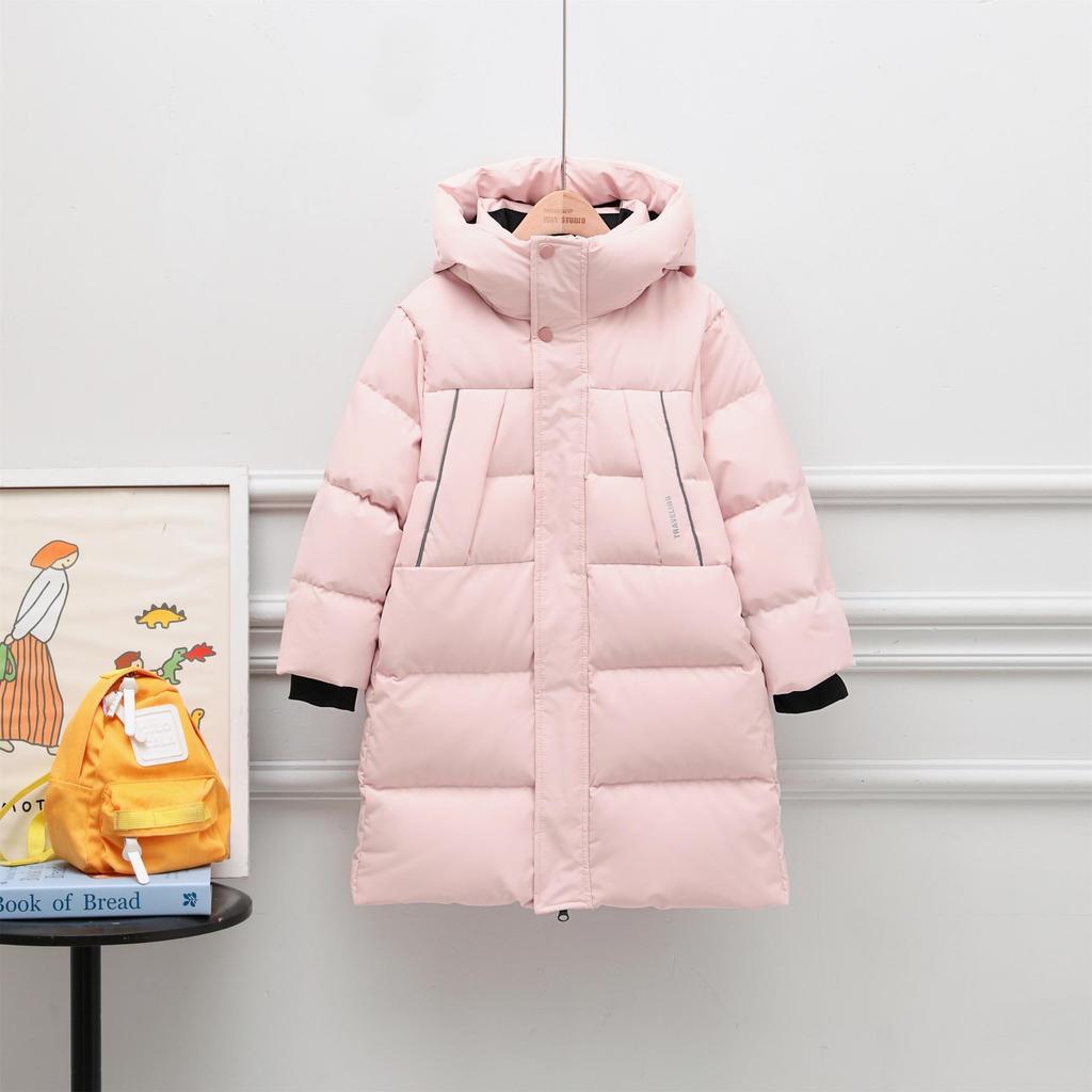 2025 Kids' Fashionable Mid-Length Hooded Down Jacket - Thickened White Duck Down for Girls