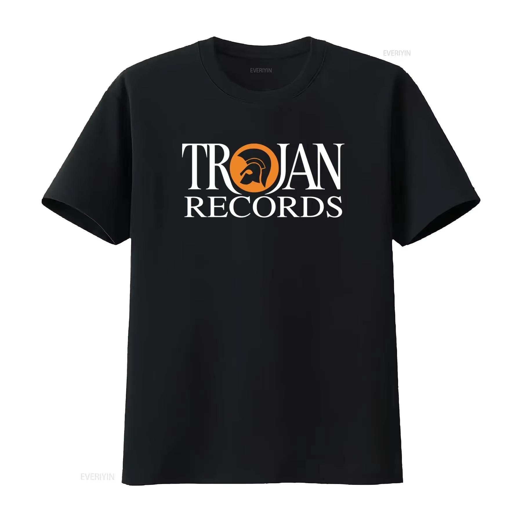 Trojan Records British Label Logo Unisexs T shirt Black White Print Music Inspired Fashion graphic t shirts Unisex clothing S