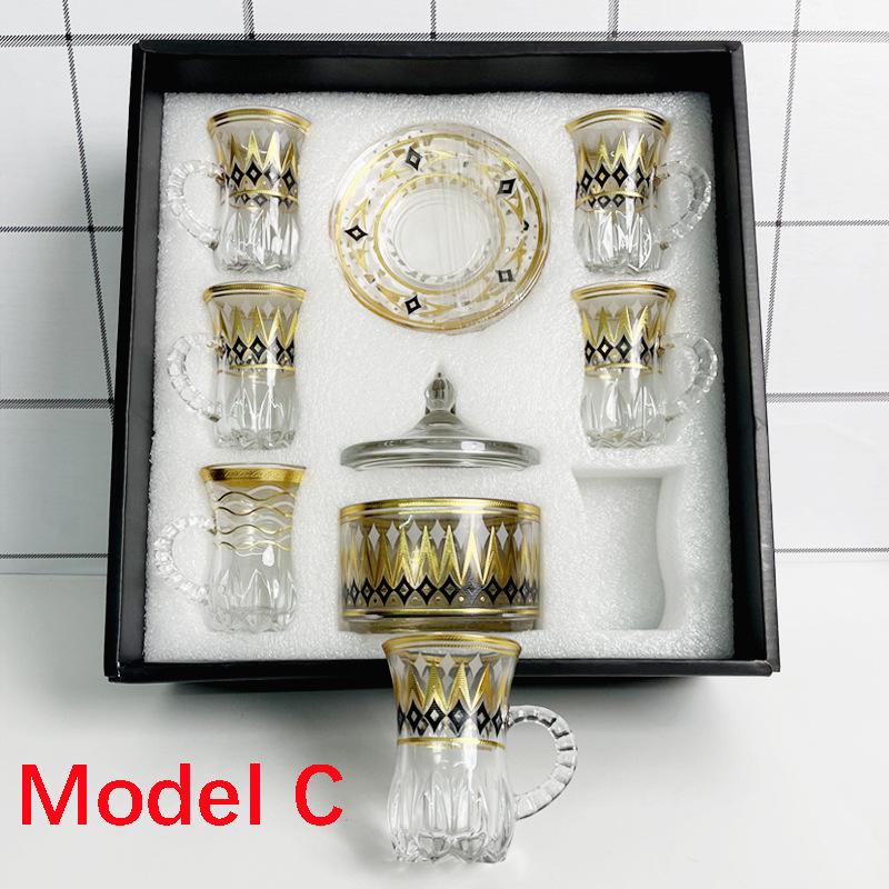 

Набор из 12 предметов, чашка для турецкого черного чая, набор стеклянных чашек и блюдец с золотой каймой в ближневосточном арабском стиле, набор для чаепития и кофепития для домашней вечеринки 12pcs-set