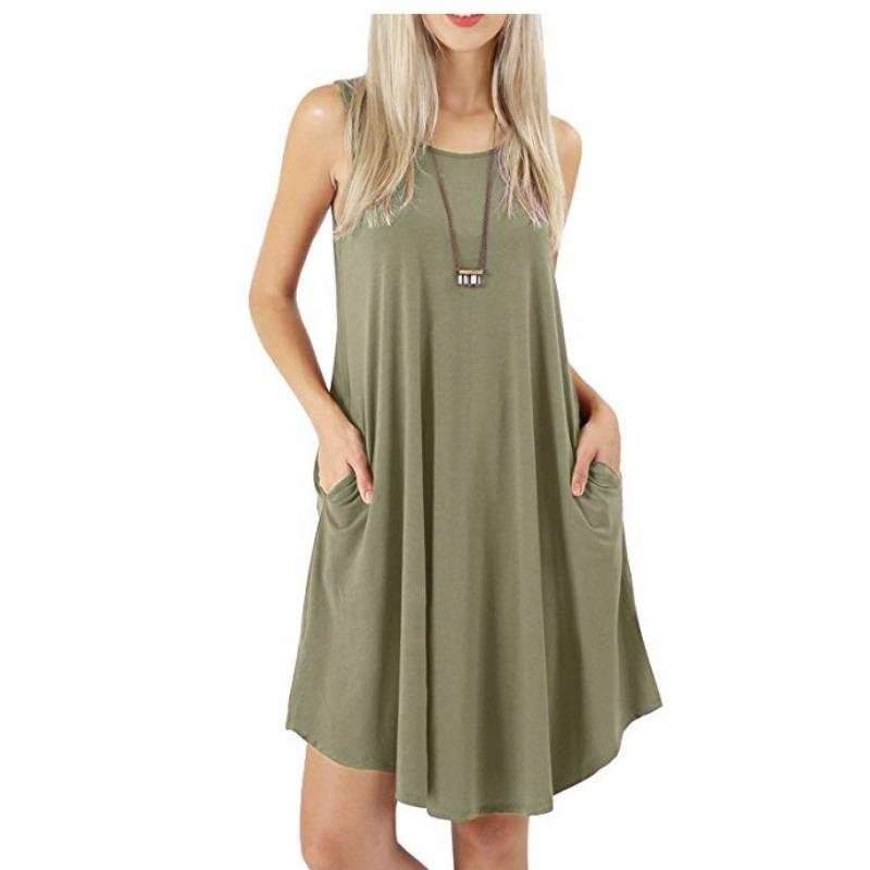 Summer Sleeveless Pocket Casual Vest T-shirt Large Swing Casual Dresses