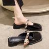 Fashion French Style Thick Heeled Half Slippers for Women's 2025 Summer New Square Head Muler Shoes Fashion Slip On Comfortable Sandals
