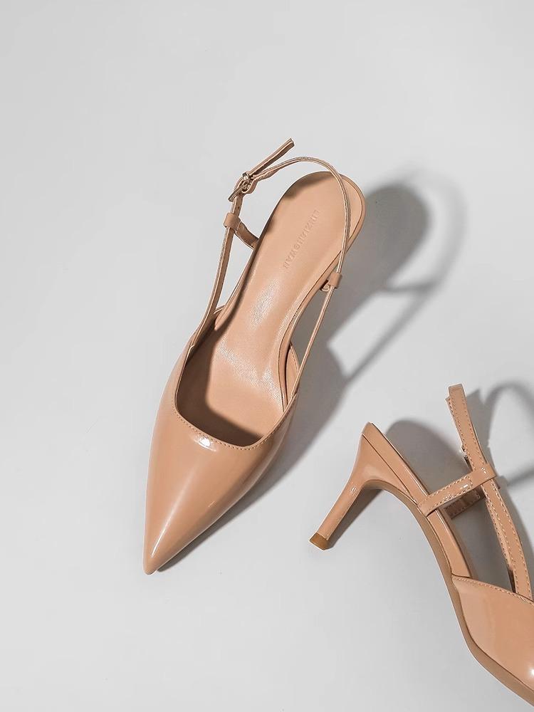 

2025 новые остроносые туфли на высоком каблуке телесного цвета, интернет-знаменитость, личность, универсальные, нежные босоножки на высоком каблуке, новая женская обувь 35