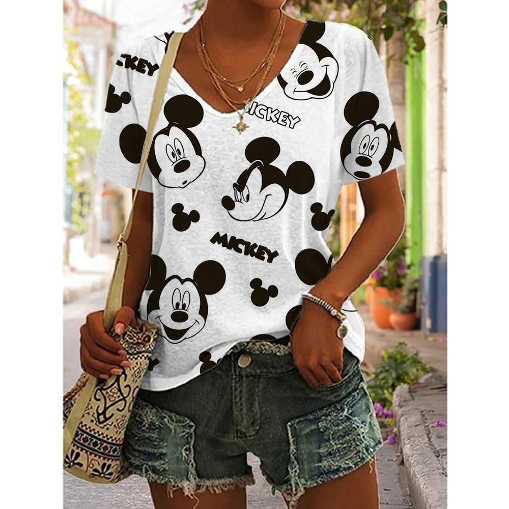 New T Shirts Fashion Disney Mickey Minnie Mouse Print T-shirt Women Trend Female Tops Cute Tees Colorful Streetwear T-shirts