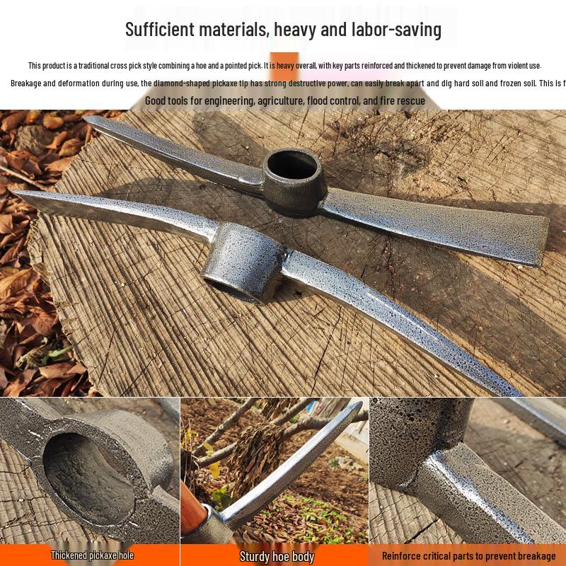 Heavy-Duty Pickaxe with Wooden Handle
