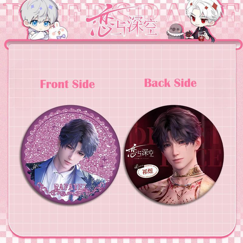1PC Love and Deepspace Sylus Rafayel Zayne Xavier Anime Flowing Sand Badge Double Sided Pattern Brooch Cospaly Cartoon Gift 55MM