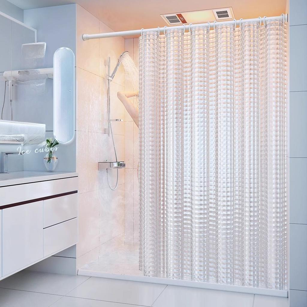 Shower Curtain Water Resistant Mildew Proof Plaid Bathroom Curtains Solid Various Color Transparent Peva Fabric for Toilet 200cm