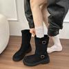 Zapatos De Mujer Autumn Women Ankle Boots Low Heels Slip On Shoes Fashion Square Toe Comfortable Short