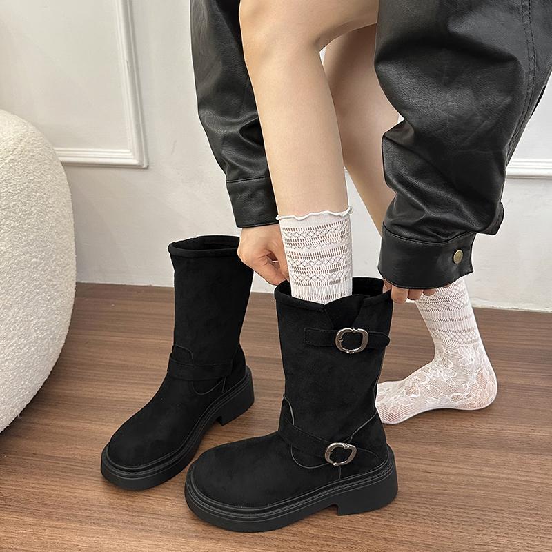 Zapatos De Mujer Autumn Women Ankle Boots Low Heels Slip On Shoes Fashion Square Toe Comfortable Short