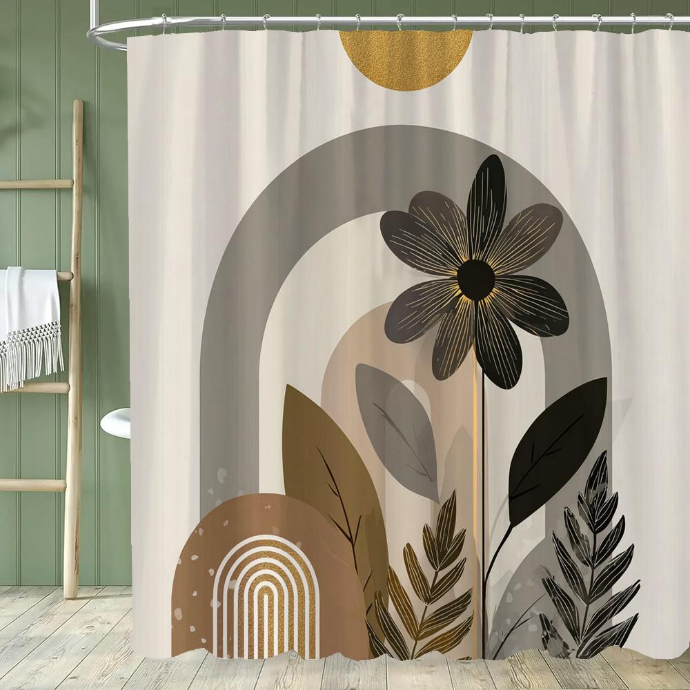 1Pc Abstract Tropical Leaf Printed Waterproof Shower Curtain With 12 Hooks, Bathroom Divider, Bathroom Decor Window Curtain
