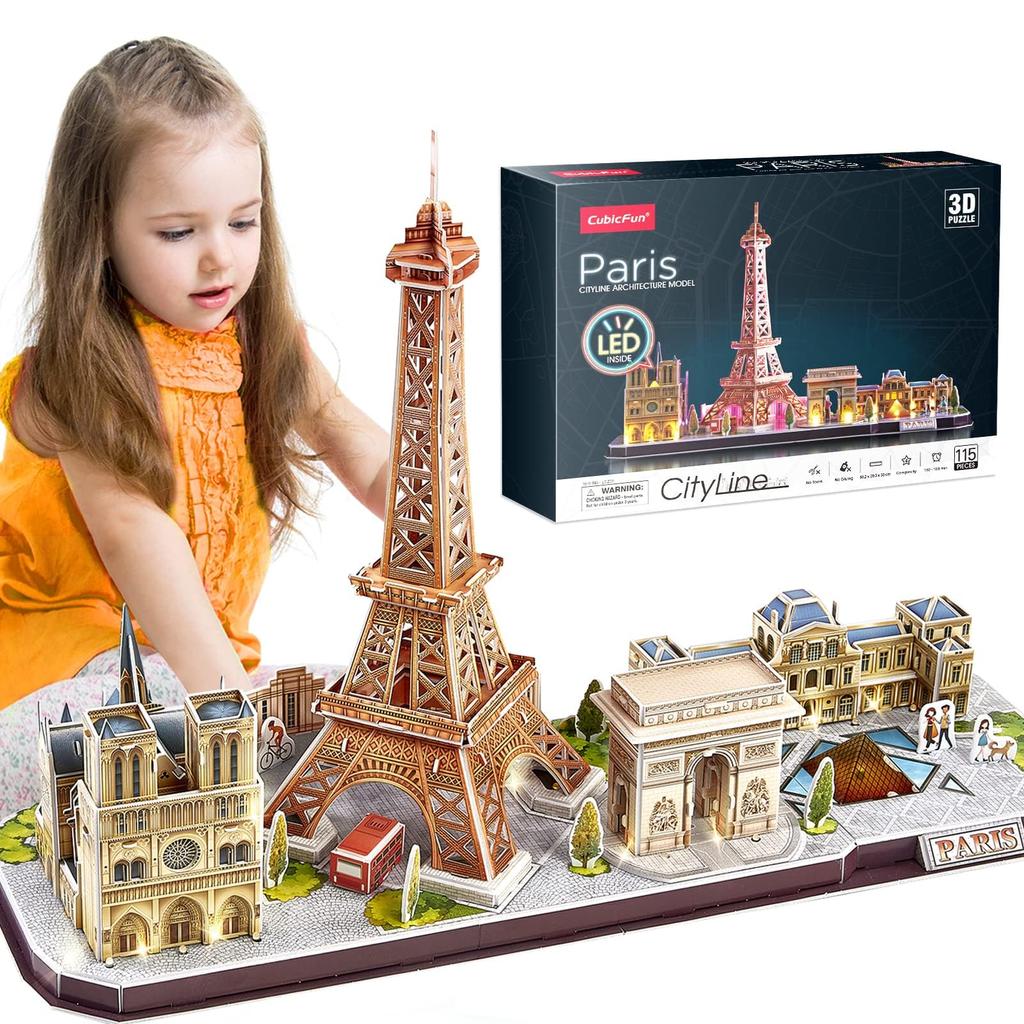 Cubic Fan 3D Puzzle Craft No Glue or Tools Paris L525h Kit, Required, (with LED),