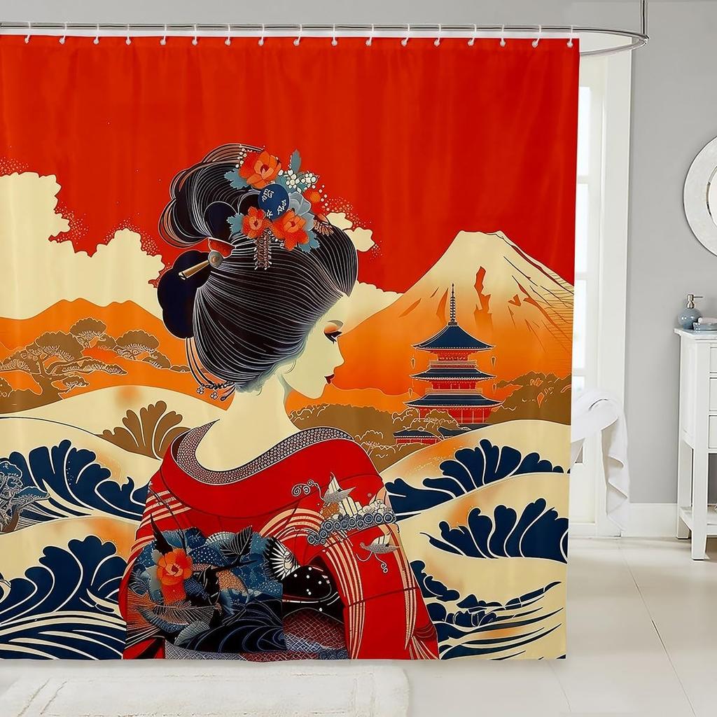 Samurai Fabric Shower Curtain Japanese Style Shower Curtain for Kids Boys Girls Vintage Dragon Bathroom Waterproof Accessories